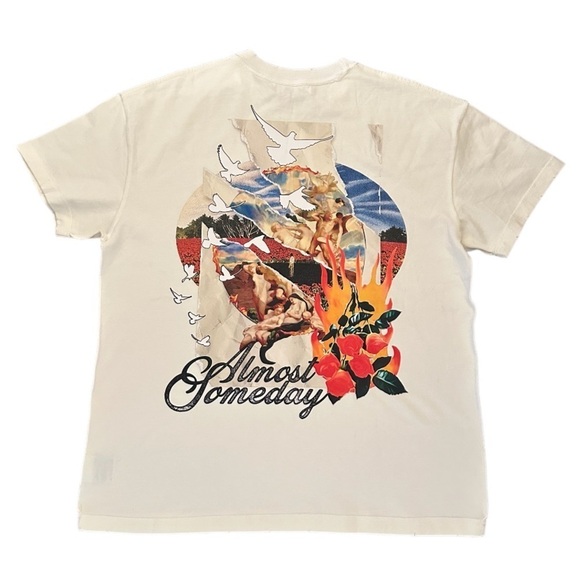 Almost Someday Distressed Purgatory Short Sleeve Tee-Shirt, Cream, Size L, NWT - Picture 3 of 12